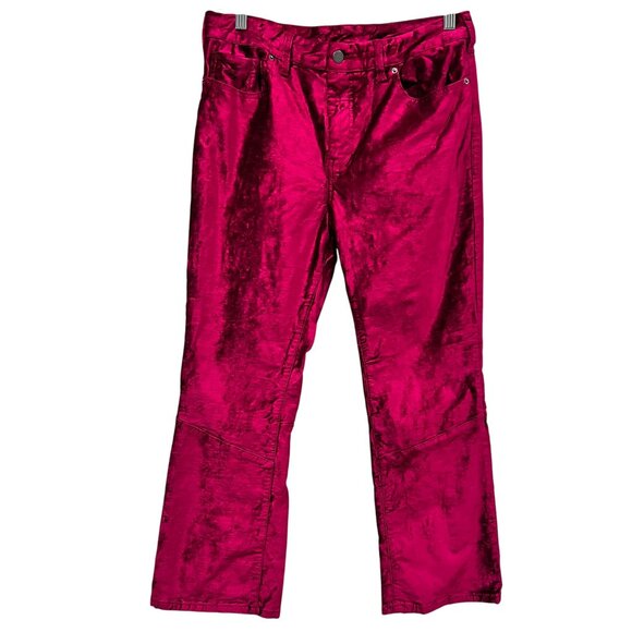 Free People Crushed Velvet Cropped Flared Pants, Magenta, 31 - Picture 2 of 13